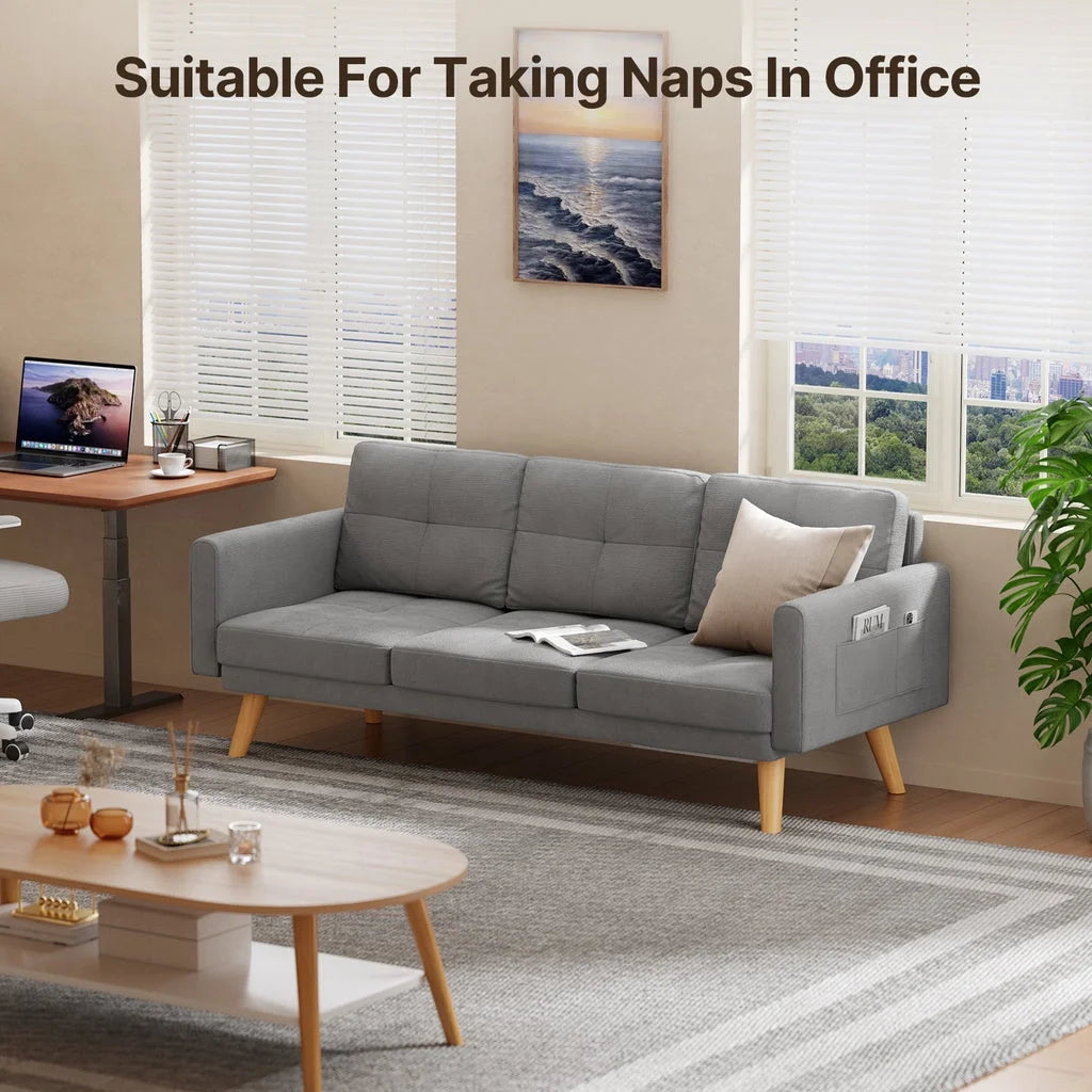 Aiho 82" L Modern Sofa, L-shaped Sofa with 3 Comfortable Pillows for Living Room, Apartment, Studio, Office - Dark Grey