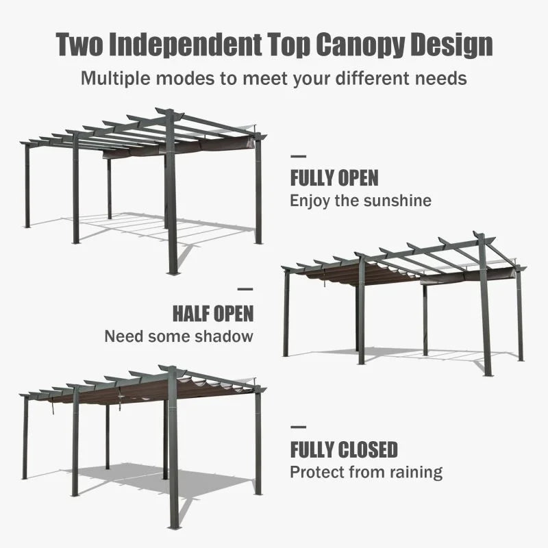 Aluminum Retractable Pergola with Sun Shade Patio Gazebo with Weather-Resistant Canopy for Backyard Deck Garden Grape Trellis Outdoor Pergola, Beige
