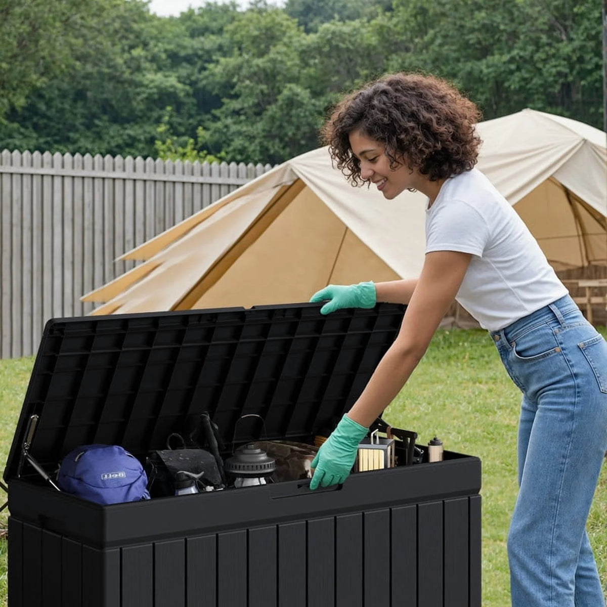 Homall 82 Gallon Outdoor Storage in Resin Deck Box 45.66in Width Lockable Deck Box, Black