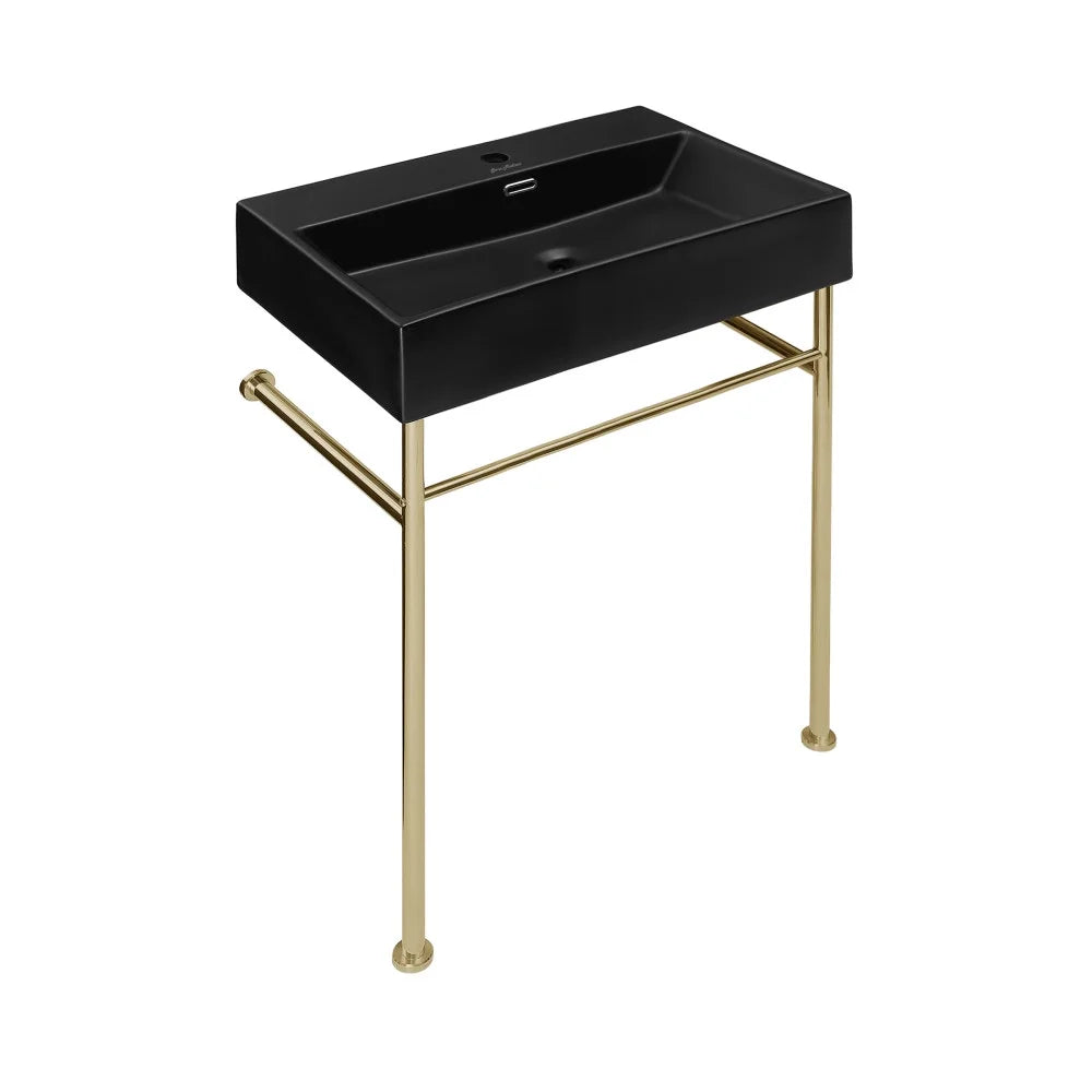 Claire 24 Ceramic Console Sink Matte Black Basin Brushed Gold Legs
