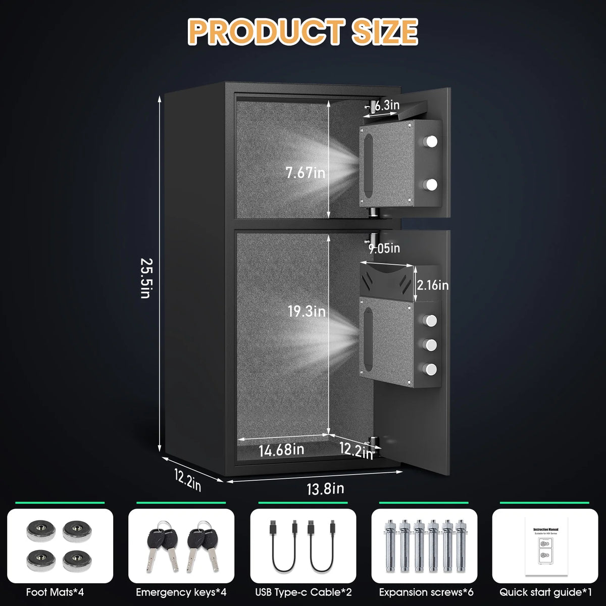 Silkight 6.5 Cu ft Home Safe Box - Fireproof  Depository Drop Safe with Backlit Keypad&Alarm System for Business Home
