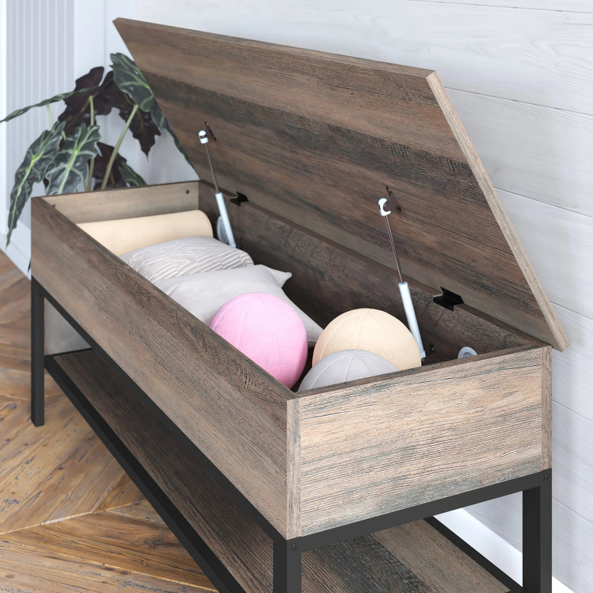 HBCY Creations Farmhouse Entryway Bench, Rustic Oak