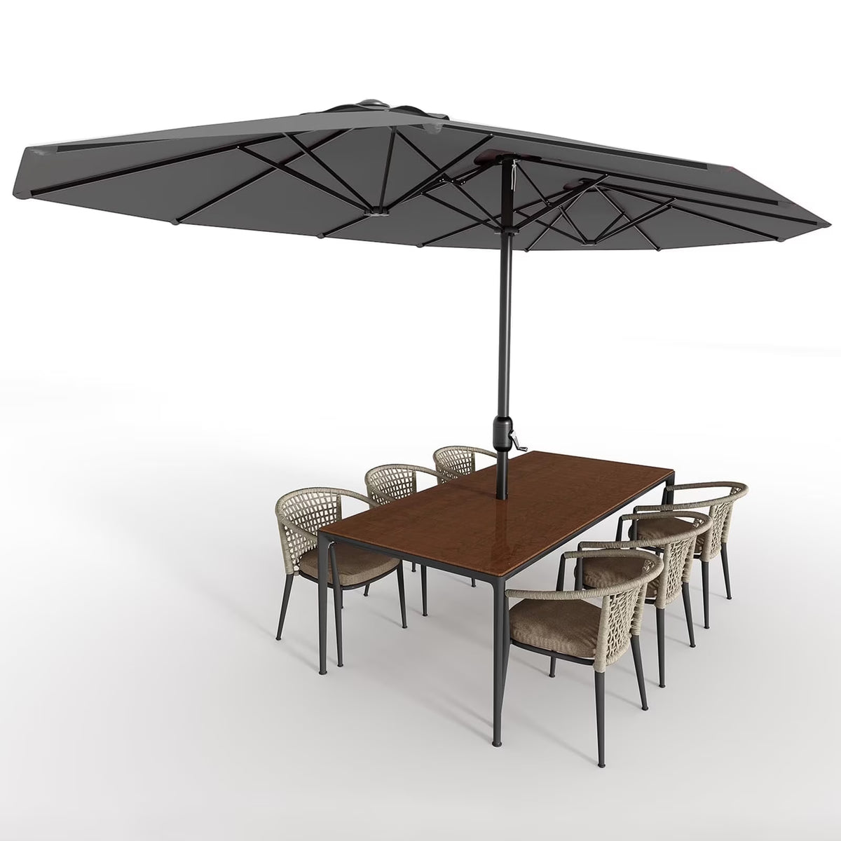 WildBreak Triple Size Large Patio Umbrella, with Crank Handle, Double-Sided, 13' x 6.5', Beige