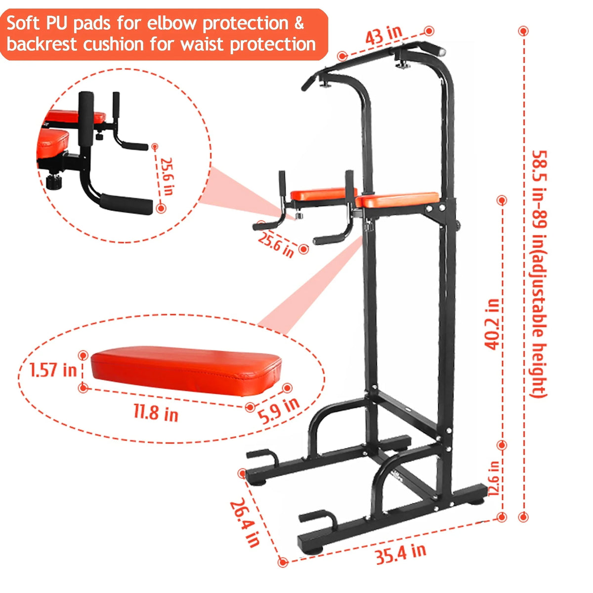 Relife Sports Power Tower Pull up Bar 36" Dip Station with Adjustable Height for Strength Training, Black