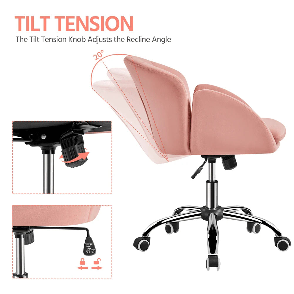 Yaheetech Modern Vanity Chair Swivel Rolling Chair with Armrests, Pink