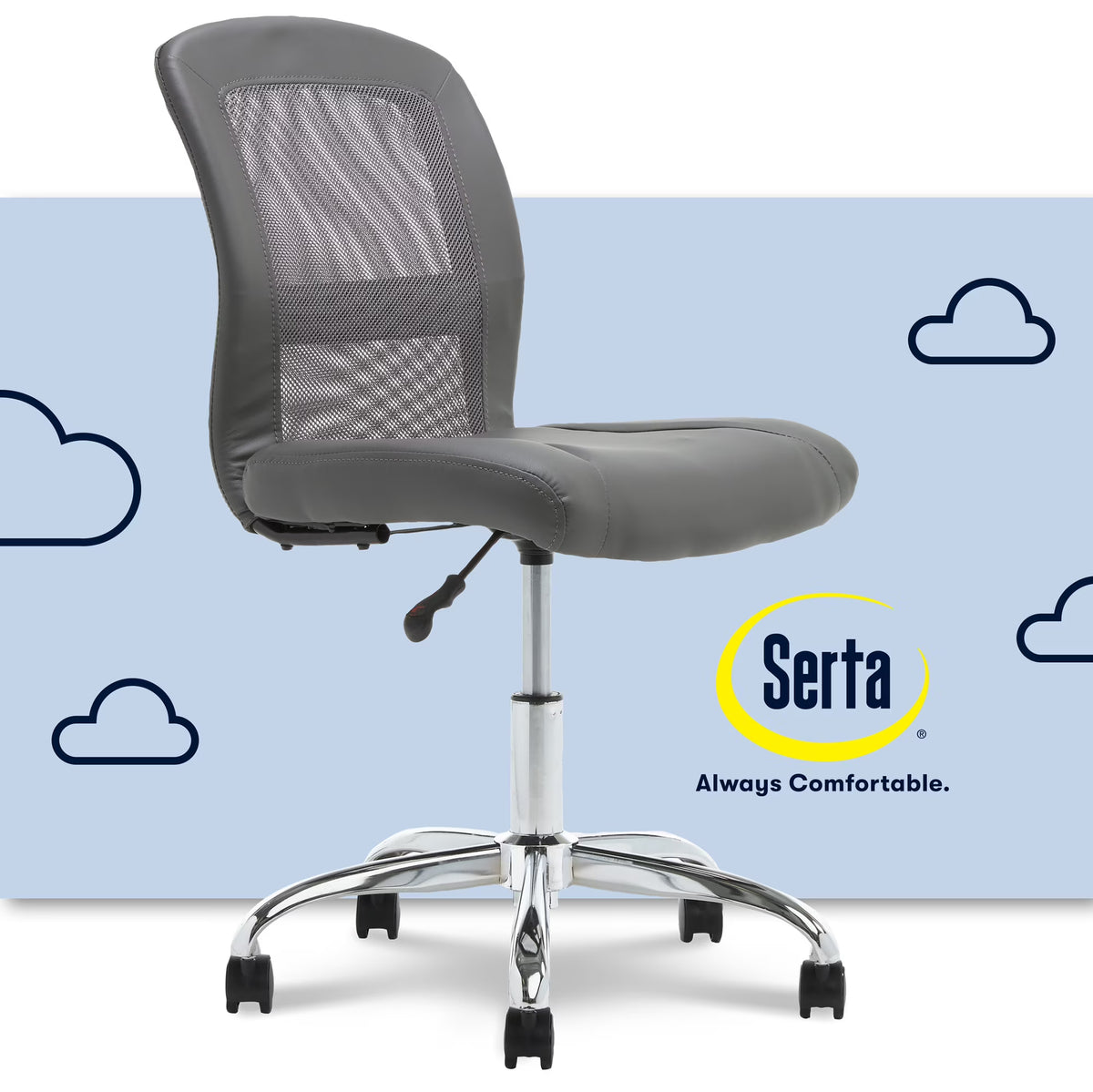 Serta Essentials Armless Task Chair, Faux Leather and Mesh, Cream