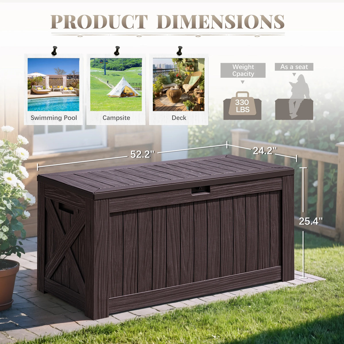 Devoko 120 Gallon Outdoor Patio Box Deck Plastic Resin Storage Box Backyard, Dark Grey