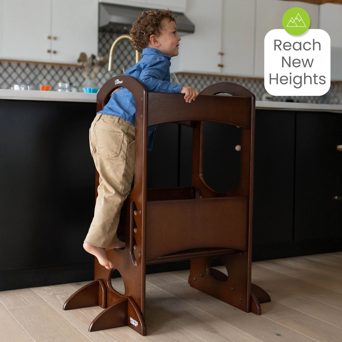 Little Partners Learning Tower Adjustable Height Kitchen Step Stool, Toddler Tower, Encourages Learning, Independence, and Engagement, Safety Climbing Tower for Kitchen Counter - Soft White