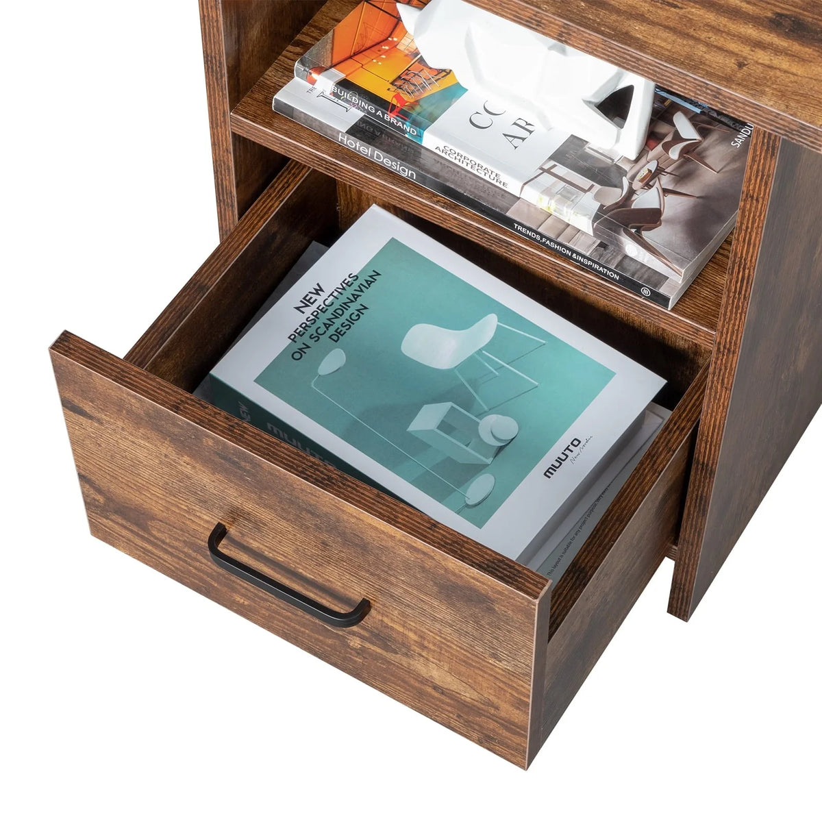 HQZX Vintage Nightstand with USB Socket,Bedside Table with 1 Drawer,Walnut,Adult