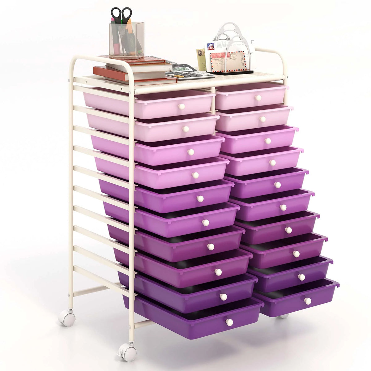 Costway 20 Drawer Rolling Storage Cart Tools Scrapbook Paper Office School Organizer Yellow