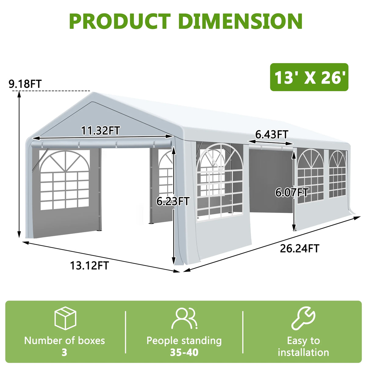 Gartooo 20'x20' Heavy Duty Party Tent, Outdoor Wedding Party Tent with Removable Sidewalls, Outdoor Canopy for Events