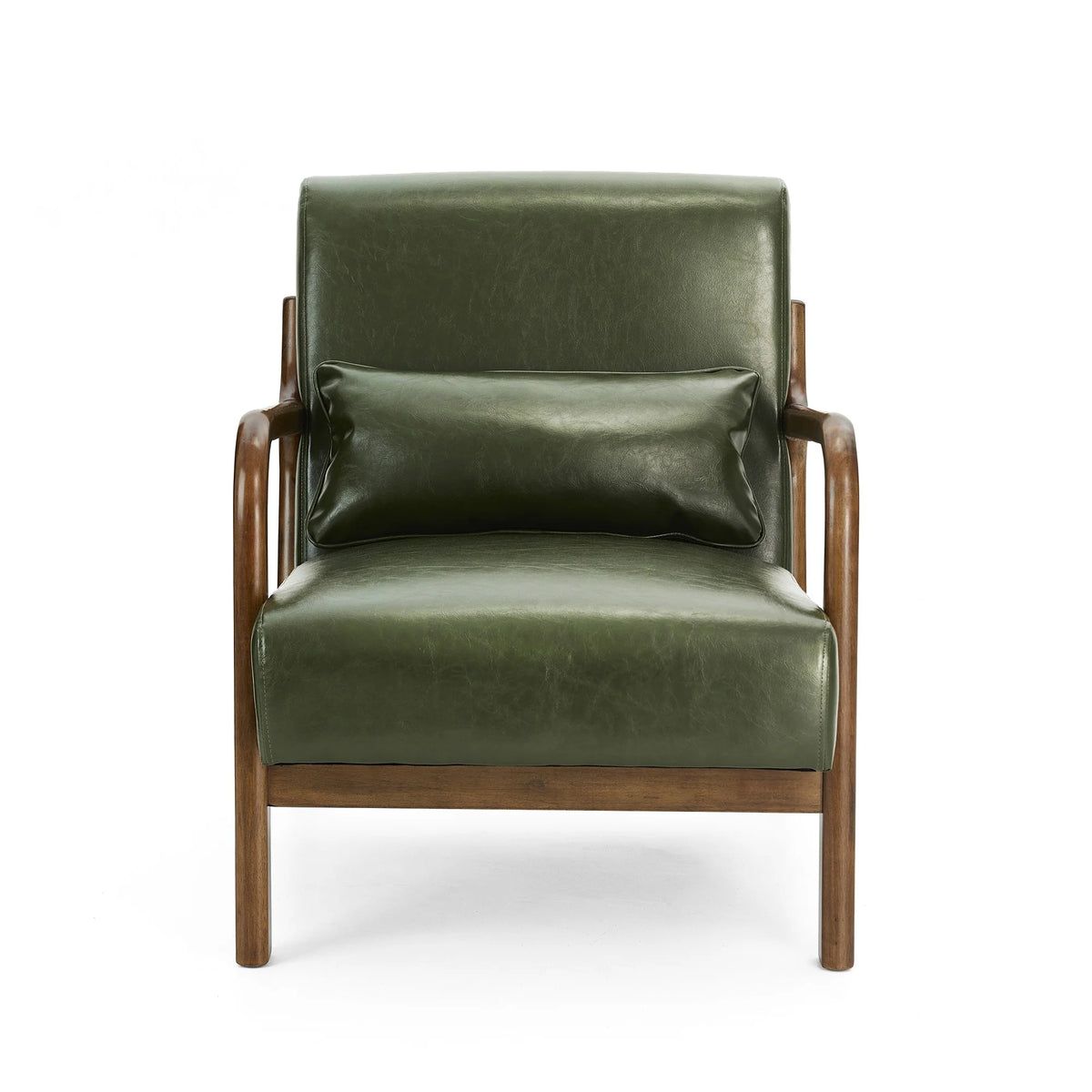 Glitzhome Mid Century Solid Wood Frame Accent Chair Modern Leather Lazy Chair