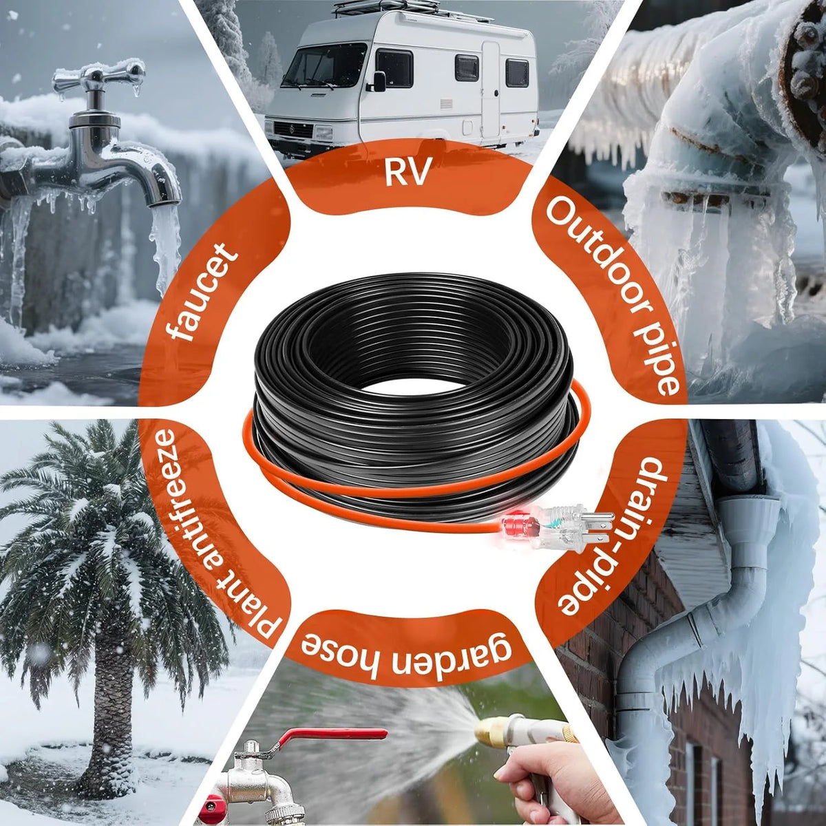 120FT Heat Tape for Water Pipes, Roof Snow De-Icing, RV  Heating Cable,120 Volt 8W/ft