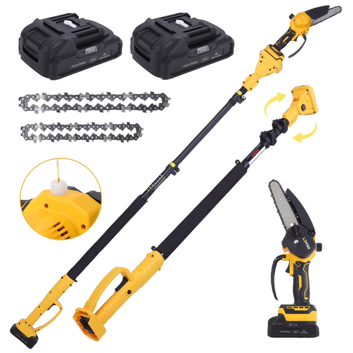 2-in-1 Brushless Cordless Pole Saw,6in + 8in Mini Chainsaw & Pole Saw with 2pcs 2.0A Batteries, 13.6ft Max Reach Brach Tree Saw Telescoping Extension Rod for Wood Tree Trimming Wood Cutting��Red