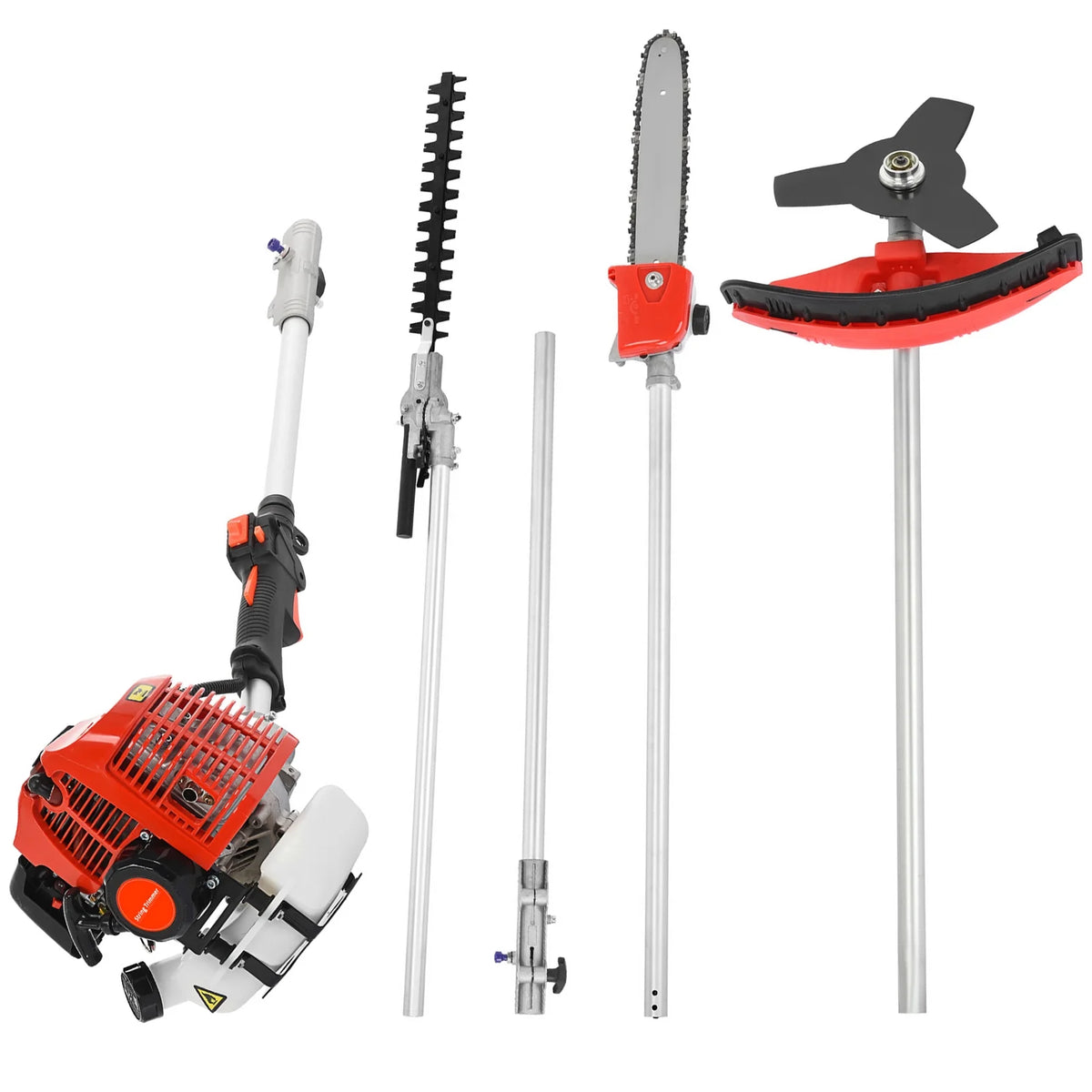 WETS 5 in 1 Garden Hedge Trimmer Combo,  52cc 2-Stroke Gas Powered Long Reach Pole Saw Grass String Trimmer Brush Tree Cutter Pruner Weed Eater Multi Functional Garden Trimming Tools