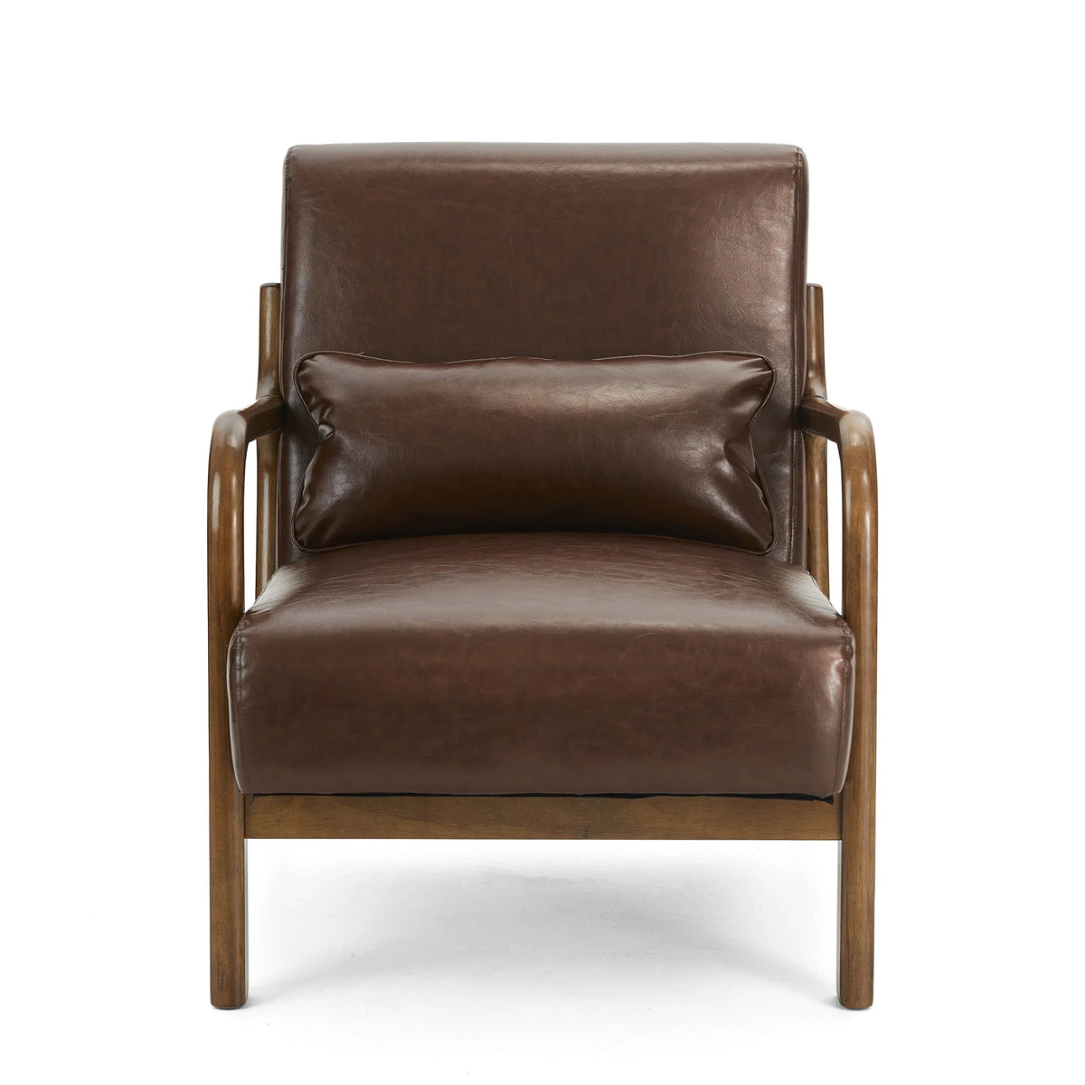 Glitzhome Mid Century Solid Wood Frame Accent Chair Modern Leather Lazy Chair