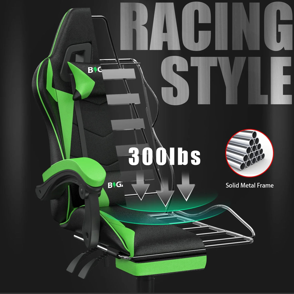 Bigzzia Gaming Chair Pu Leather Office Chair with Ergonomic Lumbar Pillow, Reclining Racing Game Chair Backrest and Seat Height Adjustable Swivel Recliner,Esports Chair with Headrest,Blue