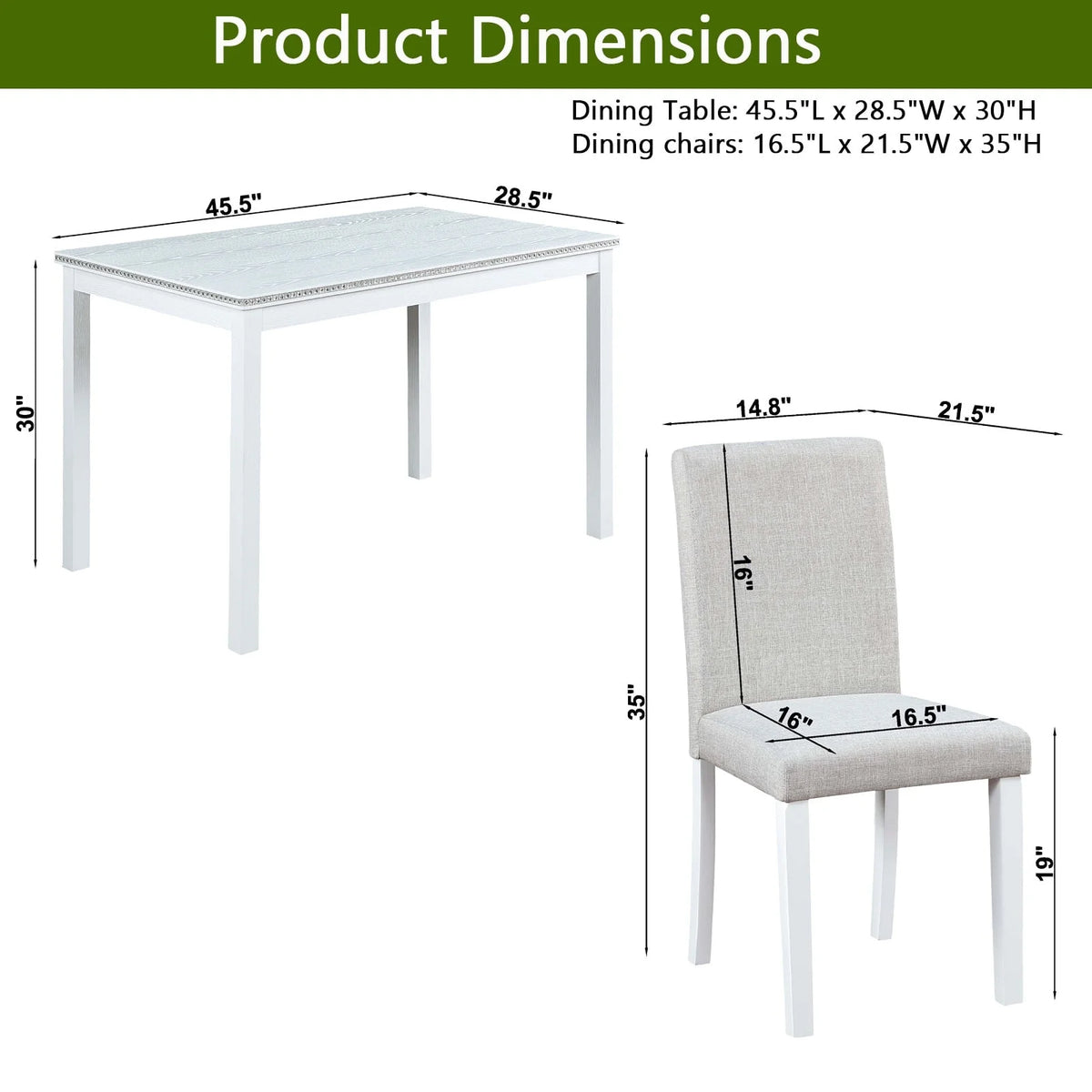 PORKISS Dining Table Set for 4, Solid Wood Dining Room Set with 1 Square Table 4 Upholstered Chairs, Dinner Table with Padded Chairs for Home Kitchen, Gray