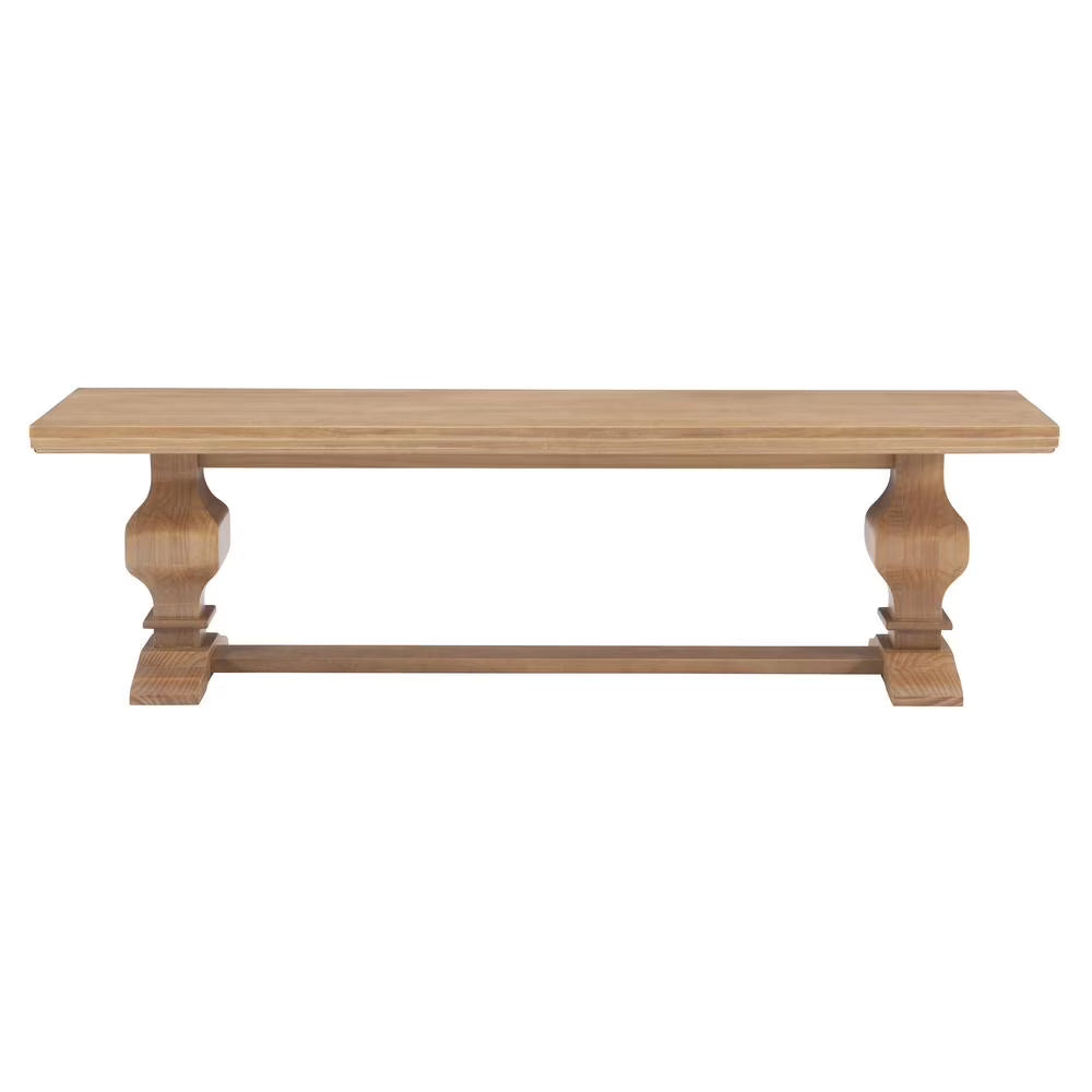 Linon Larson Solid Pine Wood Double Pedestal Bench in Rustic Honey Brown