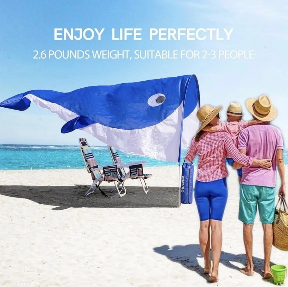 Portable Blue Beach Shade Tent - Lightweight 2.43 lbs, Fits 2-3 People, Wind-Resistant Sun Shelter for Outdoor