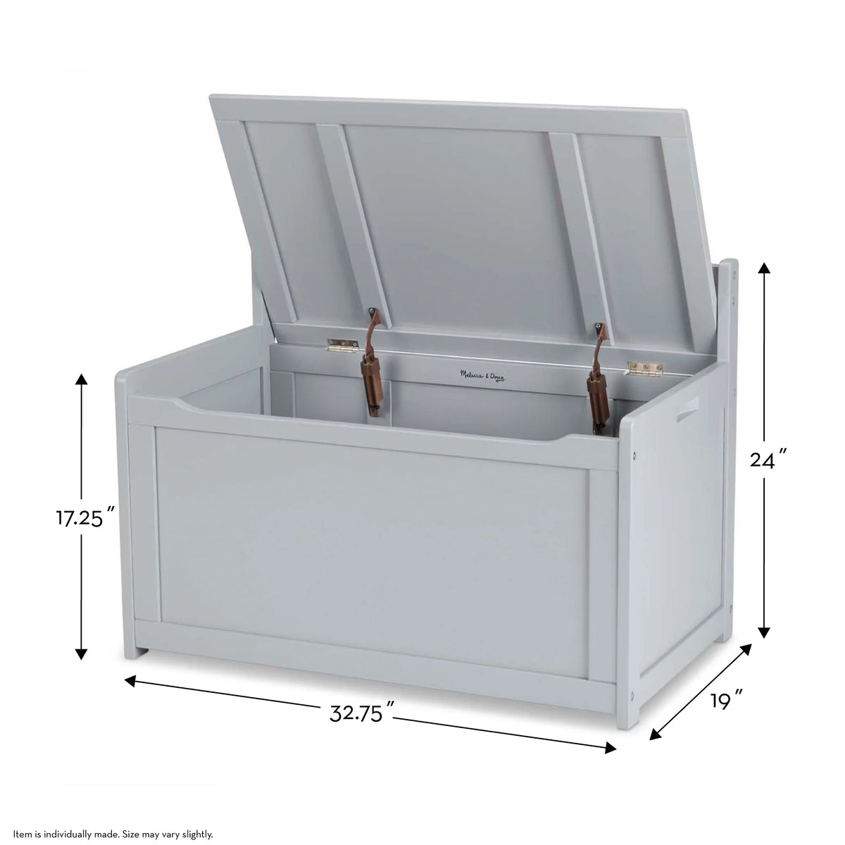Melissa & Doug Wooden Toy Chest, Toy Storage Box (Gray) with Hinged-Lid, Playroom Furniture for Kids Ages 3+ [Wood]