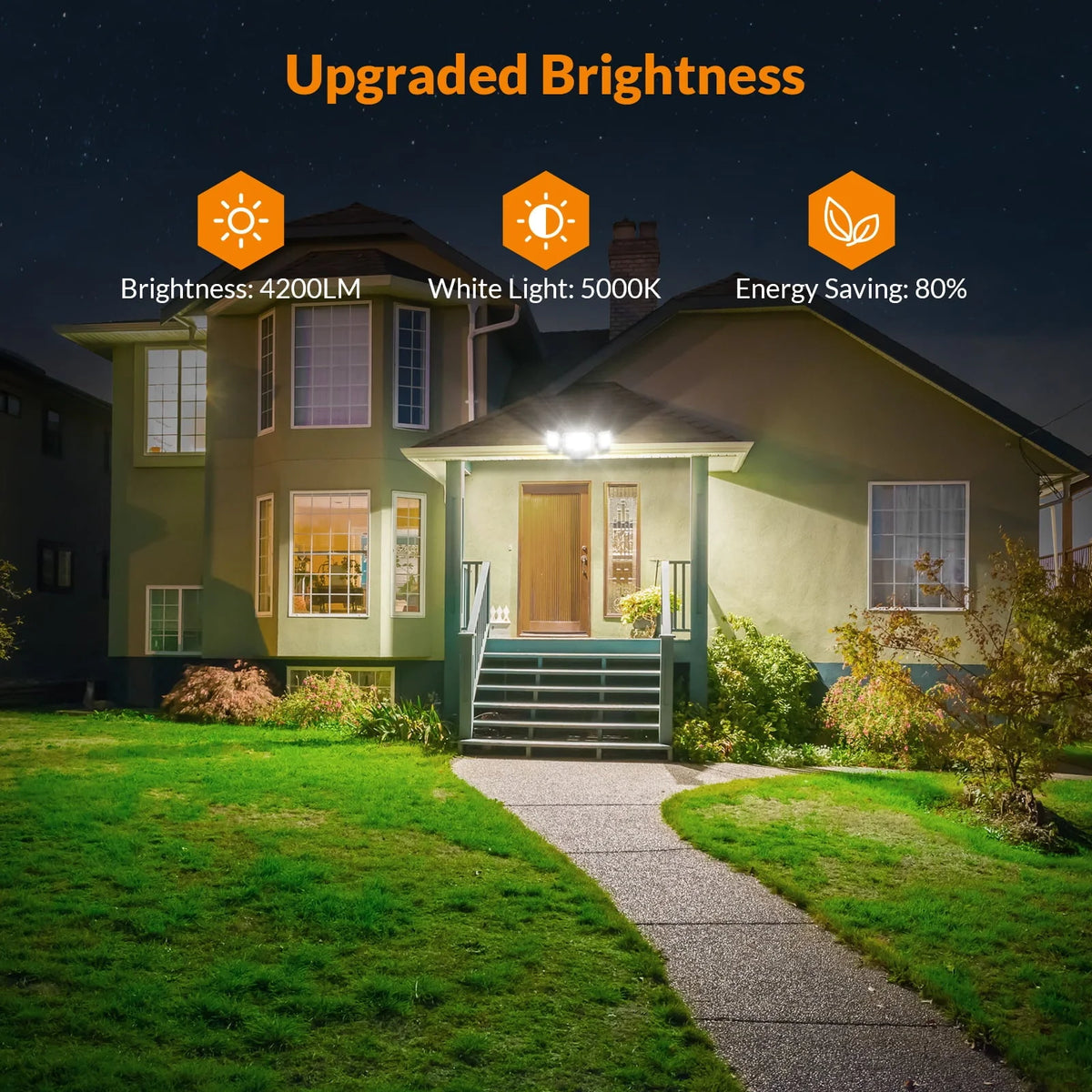 LEPOWER 4200 Lumen LED Flood Light Outdoor, 42W, Switch Controlled, 3 Heads, 5000 K, White