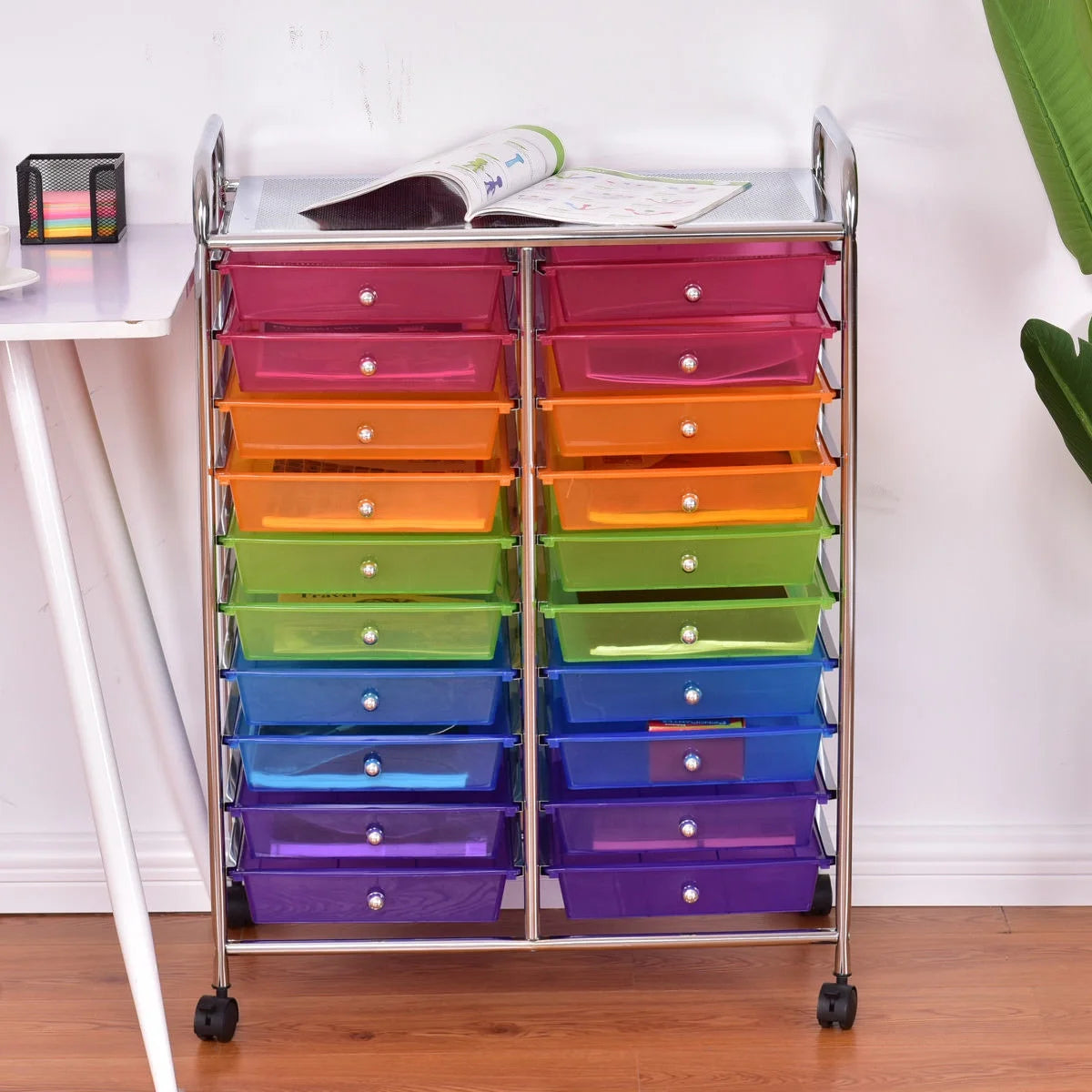 Costway 20 Drawer Rolling Storage Cart Tools Scrapbook Paper Office School Organizer Yellow