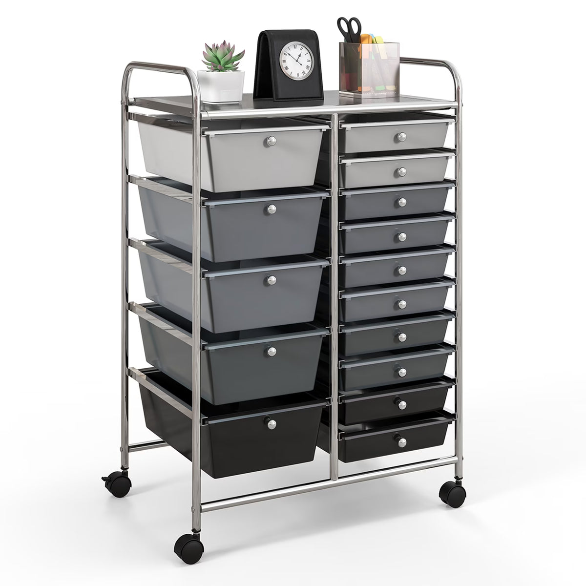 Costway 15 Drawer Rolling Storage Cart Tools Scrapbook Paper Office School Organizer White