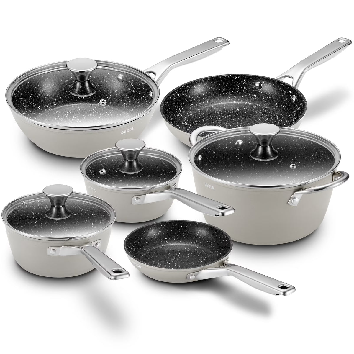 10 pcs Induction Cookware Pots and Pans Set, Compatible with All Stoves, Dishwasher Safe, Aluminum
