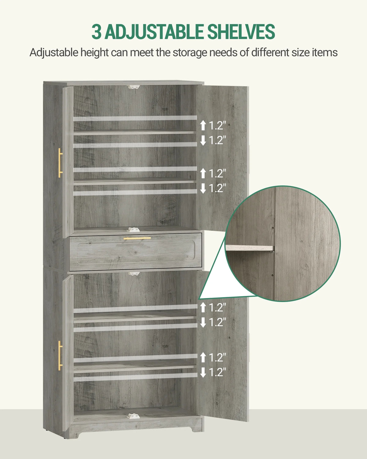 Kitchen Pantry Storage Cabinet, Freestanding Storage Cabinet with 4 Adjustable Shelves