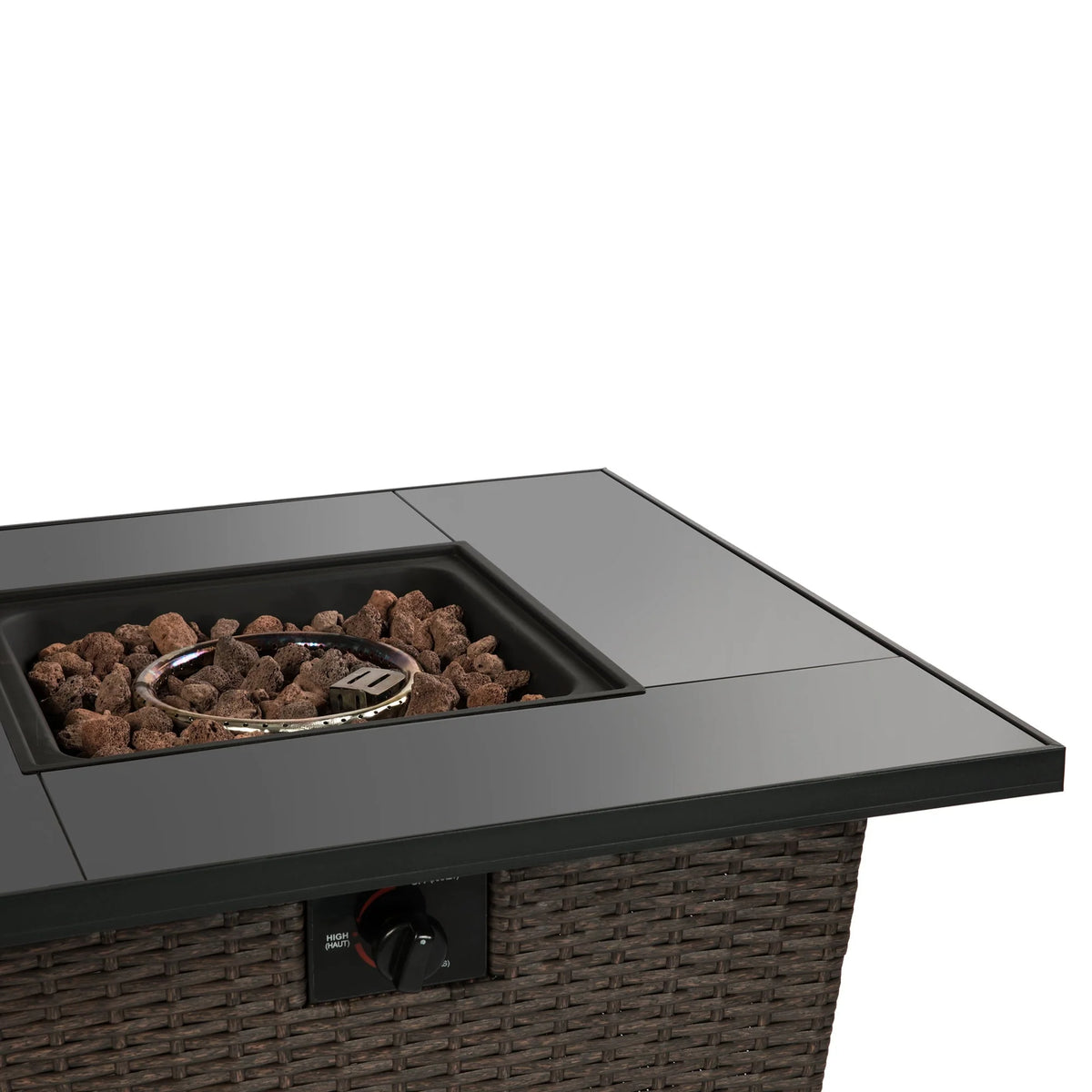 Teamson Home Outdoor 30" Propane Gas Fire Pit Table with Rattan Base, Espresso