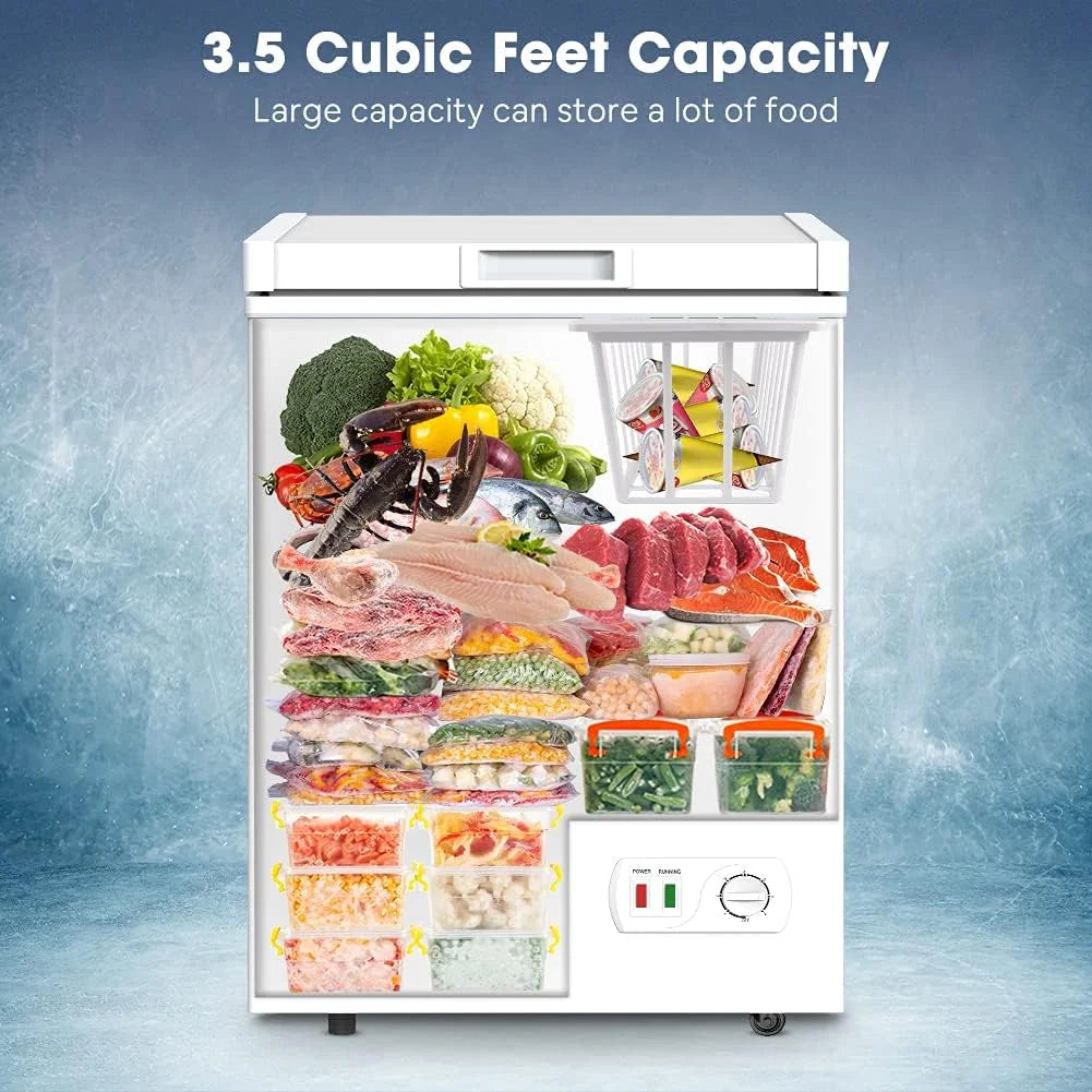 Ecotronic 3.8 Cu Ft Compact Chest Freezer, Grey, Low Noise, Energy Saving, 7-Gear Temperature Control