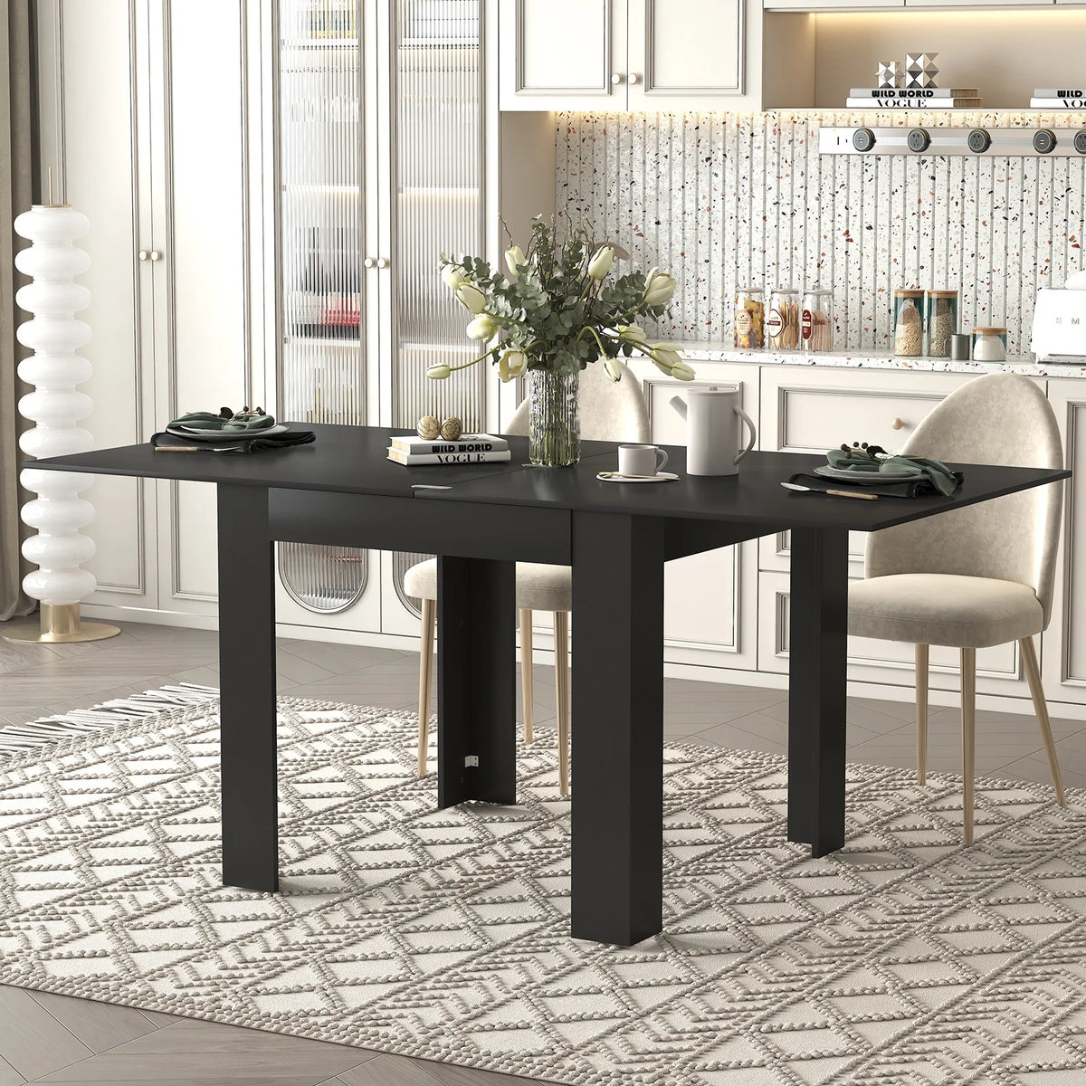 ZAFLY Extendable Dinning Table Set for 2/4/6, Modern Folding Desk, Rectangular Dinning Furniture, Space Saving Dining Table for Kitchen/Small Spaces -White
