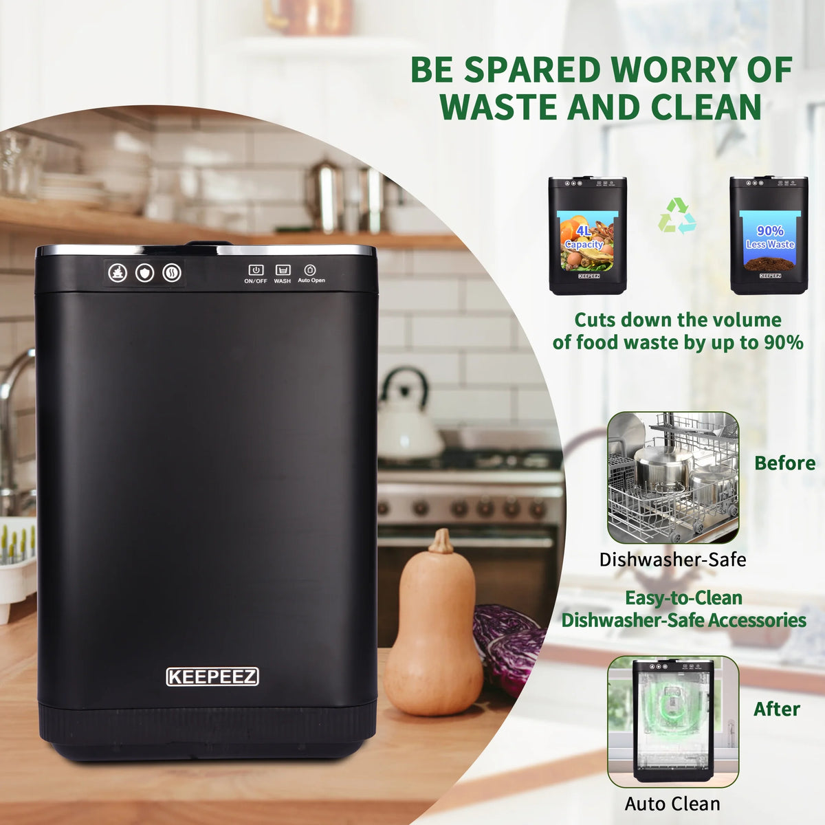 KEEPEEZ 4L  Large Capacity Odoroster for Kitchen,Turn Food Waste to Fertilizer for Garden, Food Waste Compost Machineless Quiet Electric Comp