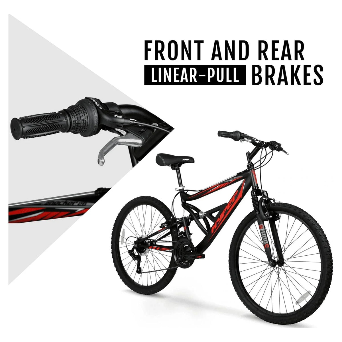 Hyper Bicycles Men's 26" Shocker Mountain Bike, Black/Red