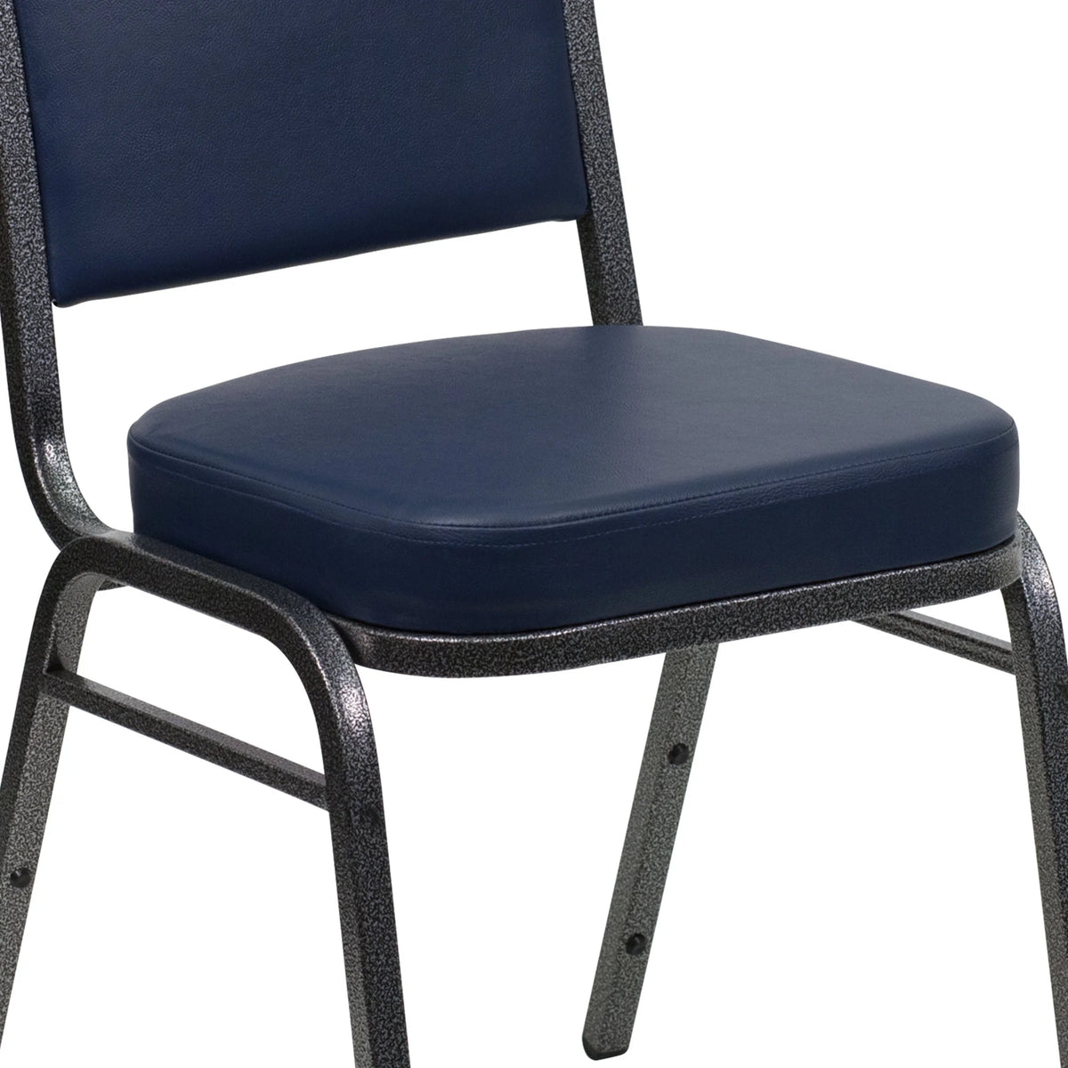 Emma + Oliver 4 Pack Crown Back Stacking Banquet Chair in Navy Vinyl - Silver Vein Frame