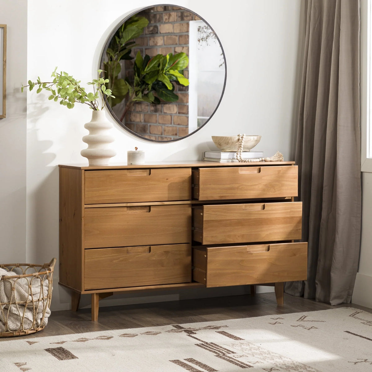 Walker Edison Sonoma 6-Drawer Solid Wood Caramel Dresser