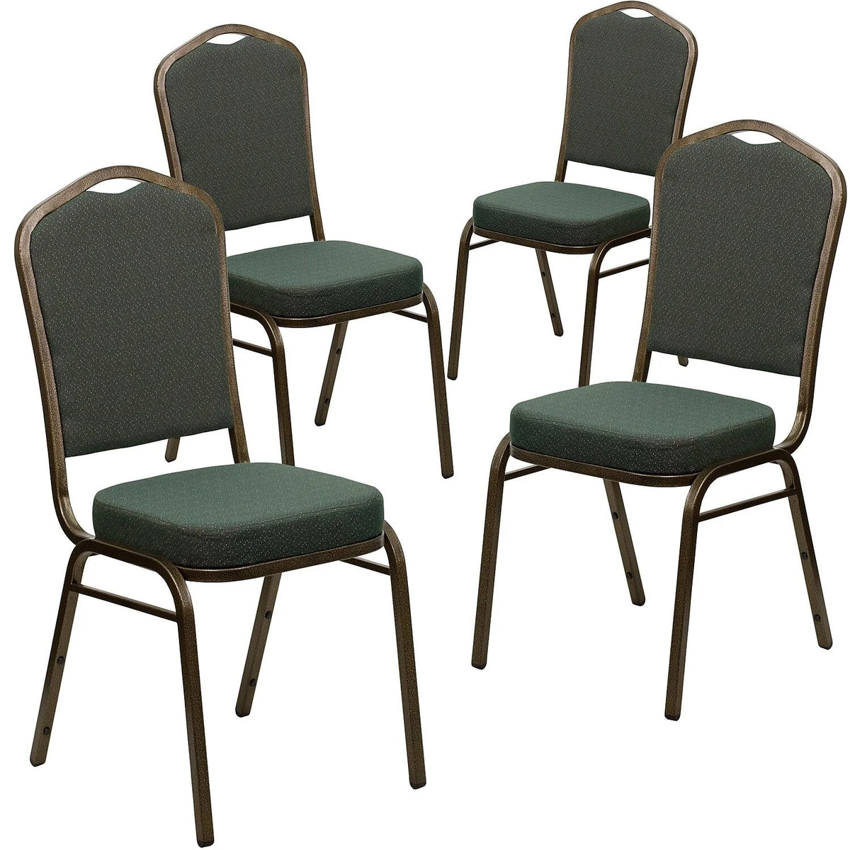 Flash Furniture 4 Pack HERCULES Series Crown Back Stacking Banquet Chair in Black Patterned Fabric - Gold Vein Frame