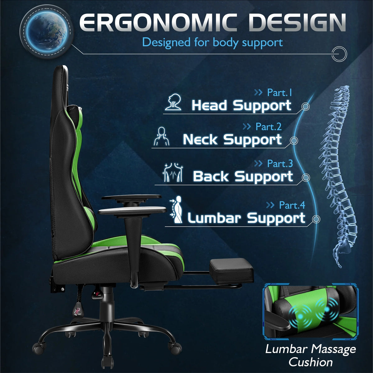 Homall Massage Gaming Chair Office Chair High Back PU Leather Chair with Footrest, Black