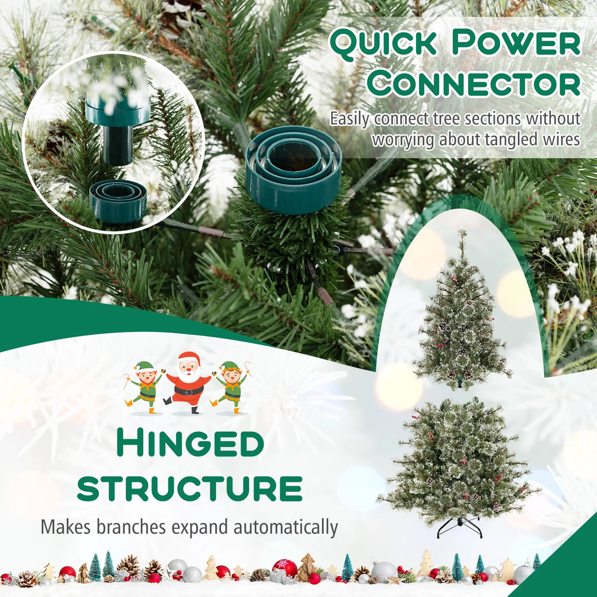 Costway 9 FT Artificial Christmas Tree with  360?�� Quick Power Connector 1714 Pine Needles