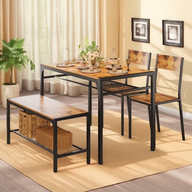 Lofka Dining Table Set for 4, Kitchen Table and Chairs Set with Bench for Small Space,  Breakfast Nook, Black