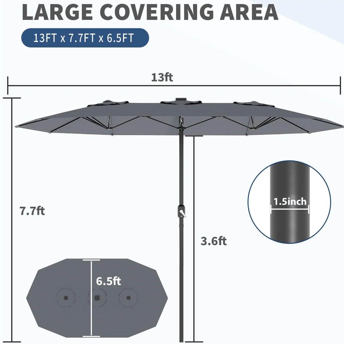 WildBreak Triple Size Large Patio Umbrella, with Crank Handle, Double-Sided, 13' x 6.5', Beige