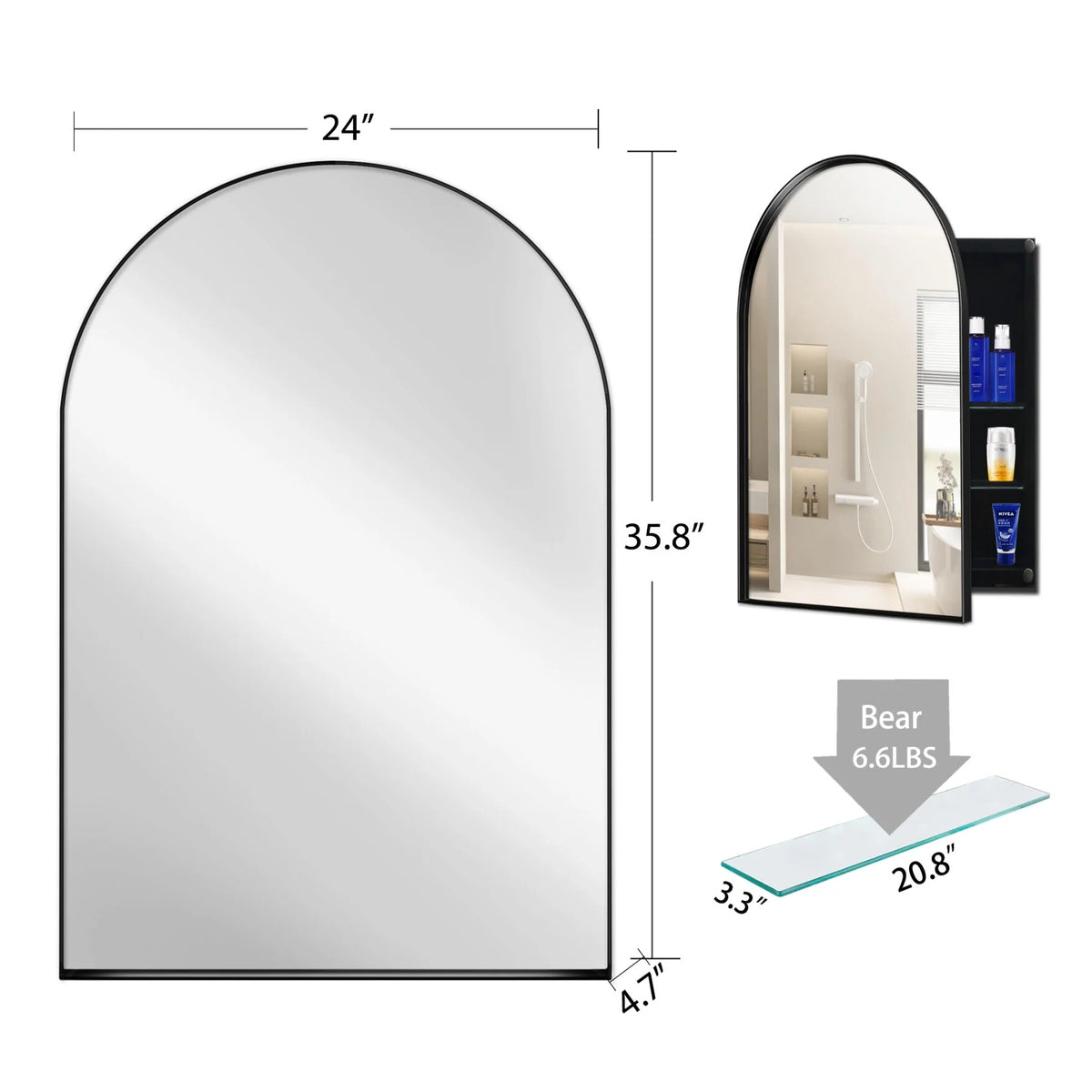 16x24 Inch Bathroom Mirror Cabinet with Adjustable Glass Shelves, Recessed Metal Framed Medicine Cabinet for Storage, Matte Gold