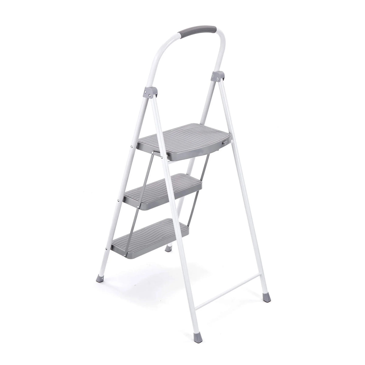 Rubbermaid 3 Step Folding Ladder, Steel Foldable Step Stool, White