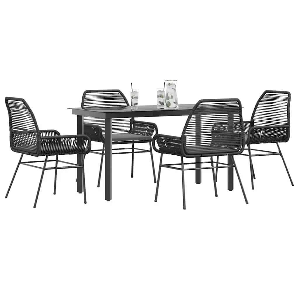 vidaXL 7 Piece Patio Dining Set with Cushions Black Poly Rattan Glass