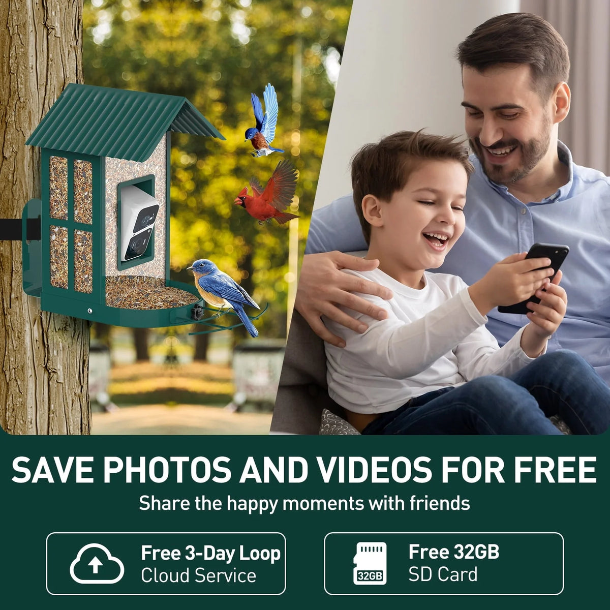 SOLIOM BF08 Smart Bird Feeder Camera with AI Identify Bird Species, Wild Bird Watching Cam, Live View, Instant Notifications, 5W Solar Panel -Metal Case
