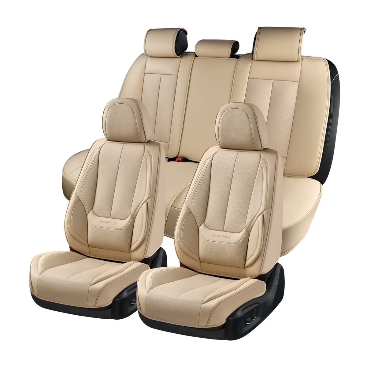 Coverado Black Front Car Seat Covers, Stylish Waterproof Premium Leather Automotive Seat Protectors, Airbag Compatible Auto Interior Accessories Universal Fit for Most Cars SUV Pick-up Trucks