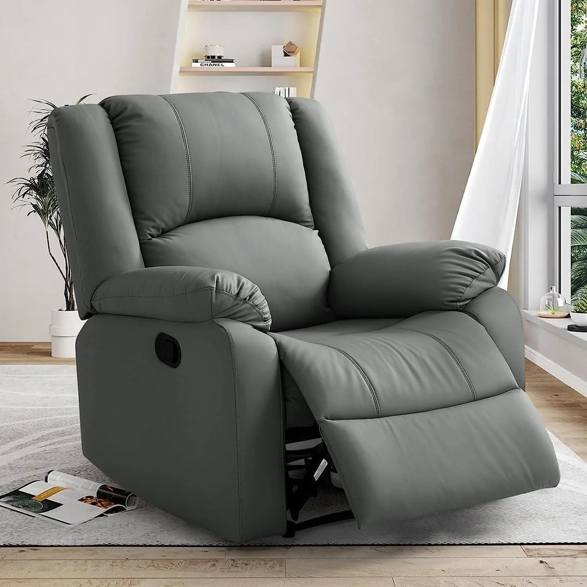 Fairyland PU Leather Ergonomic Recliner, Adjustable Seat Back and Footrest, Quick Installation, Brown