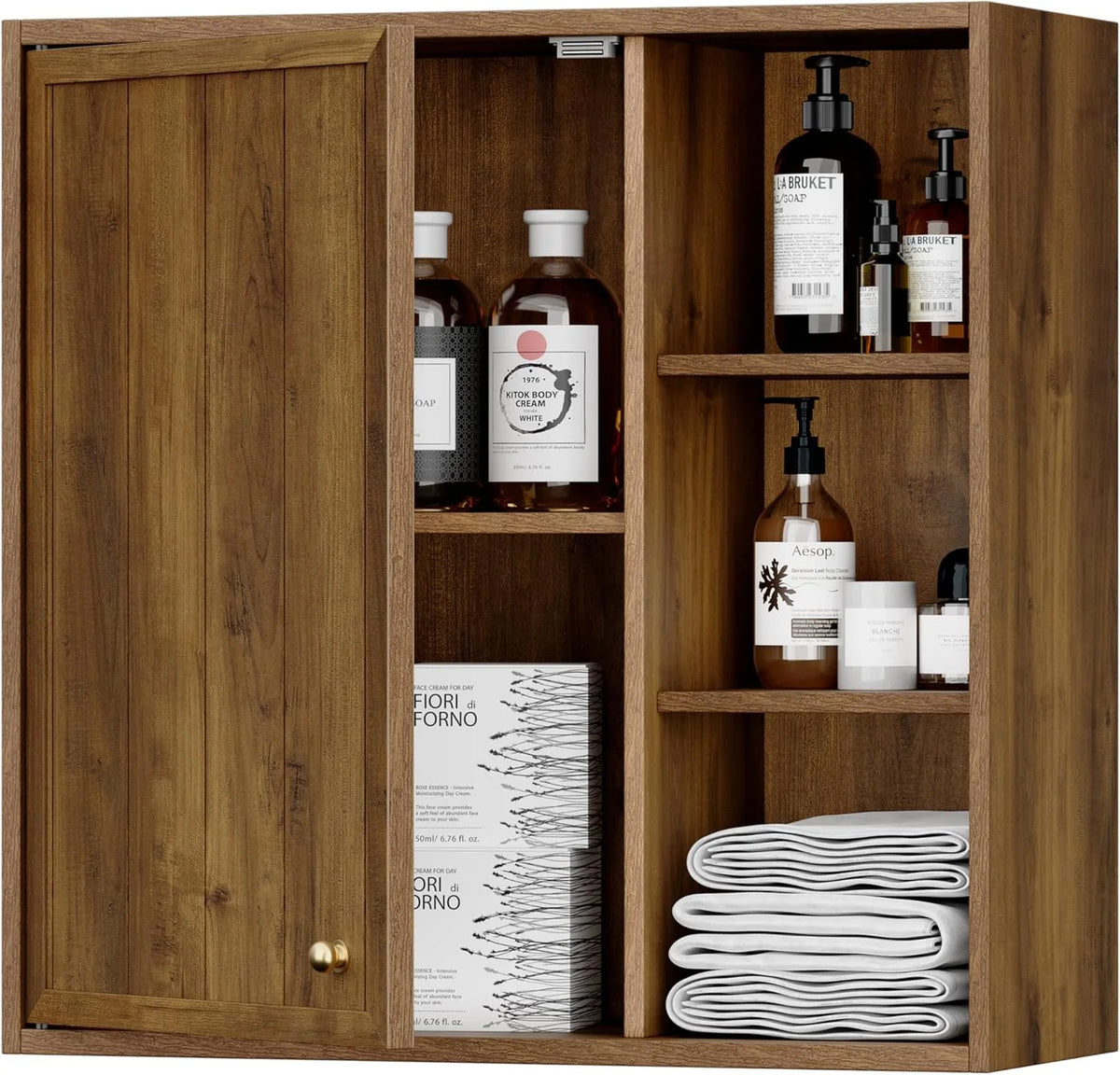 ANHDAH Rustic Wall Cabinet - Wooden Bathroom Storage with Shelf, Over-Toilet Mounted Cupboard for Kitchen, Laundry, Garage (Brown)