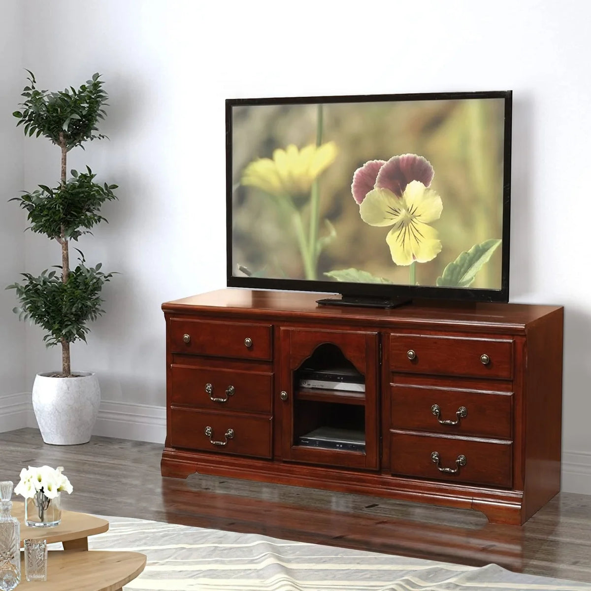 Acme Trendy TV Stand Cherry Brown - Saltoro Sherpi
